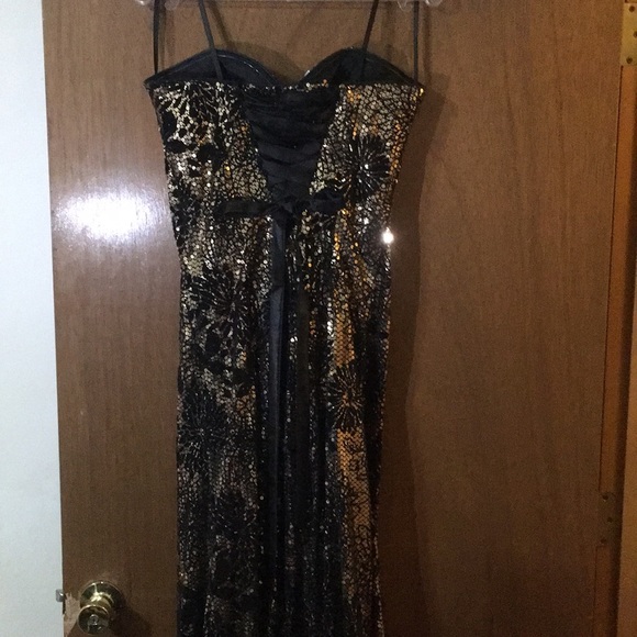 A Line Gold and Black Sequin Formal Prom Dress - Picture 8 of 9